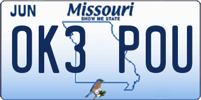 MO license plate OK3P0U