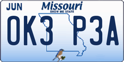 MO license plate OK3P3A