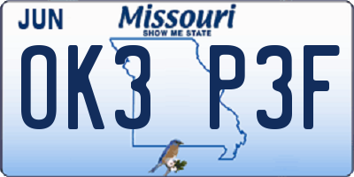 MO license plate OK3P3F