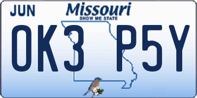MO license plate OK3P5Y