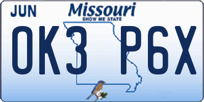 MO license plate OK3P6X