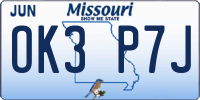 MO license plate OK3P7J