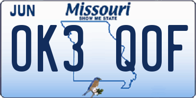 MO license plate OK3Q0F