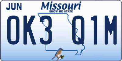 MO license plate OK3Q1M