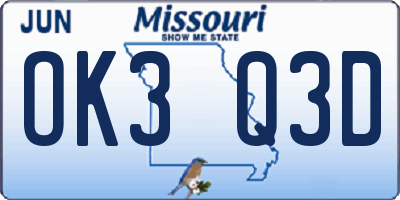 MO license plate OK3Q3D