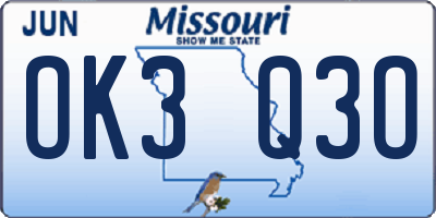 MO license plate OK3Q3O