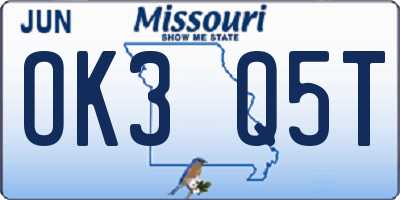 MO license plate OK3Q5T