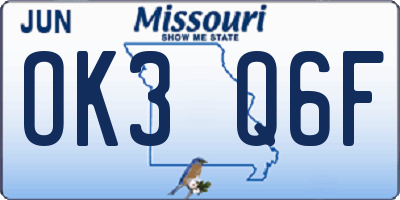 MO license plate OK3Q6F