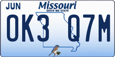 MO license plate OK3Q7M