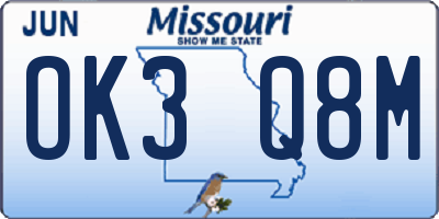 MO license plate OK3Q8M