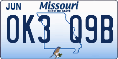 MO license plate OK3Q9B