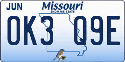 MO license plate OK3Q9E