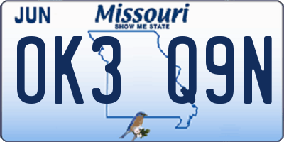 MO license plate OK3Q9N