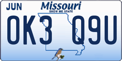 MO license plate OK3Q9U