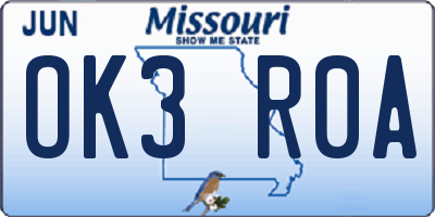 MO license plate OK3R0A