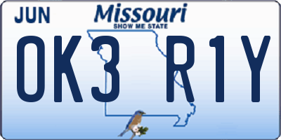 MO license plate OK3R1Y
