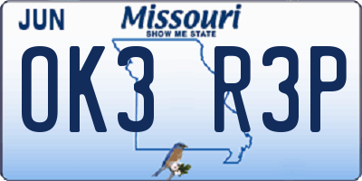 MO license plate OK3R3P