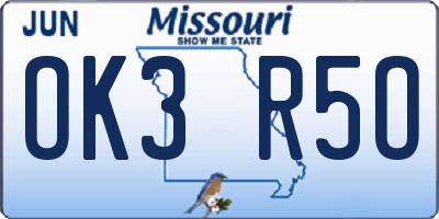 MO license plate OK3R5O