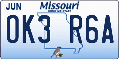 MO license plate OK3R6A