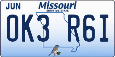 MO license plate OK3R6I