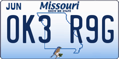 MO license plate OK3R9G