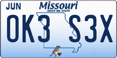MO license plate OK3S3X