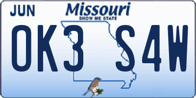 MO license plate OK3S4W