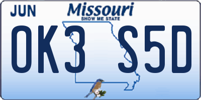 MO license plate OK3S5D