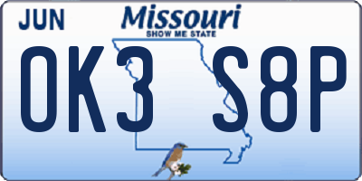 MO license plate OK3S8P