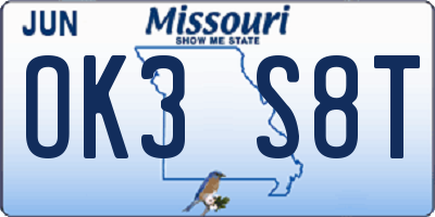 MO license plate OK3S8T