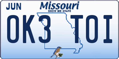 MO license plate OK3T0I