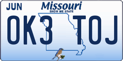 MO license plate OK3T0J