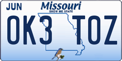 MO license plate OK3T0Z