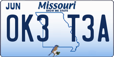 MO license plate OK3T3A