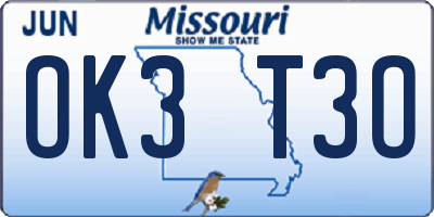MO license plate OK3T3O