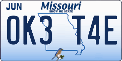 MO license plate OK3T4E