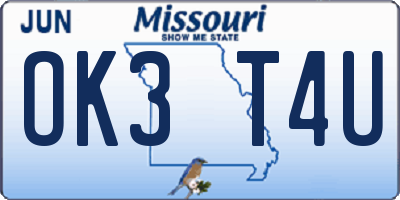 MO license plate OK3T4U