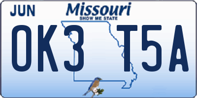 MO license plate OK3T5A