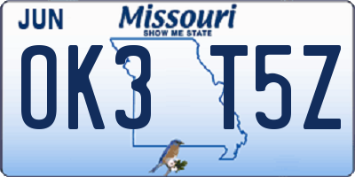 MO license plate OK3T5Z