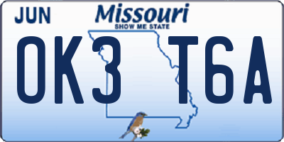 MO license plate OK3T6A