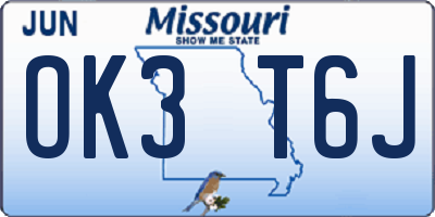 MO license plate OK3T6J