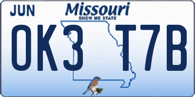 MO license plate OK3T7B