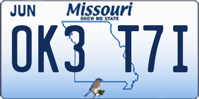 MO license plate OK3T7I