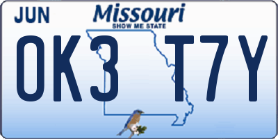 MO license plate OK3T7Y