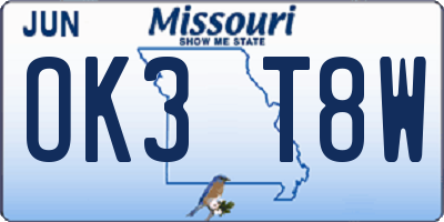 MO license plate OK3T8W