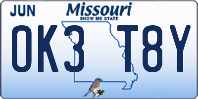 MO license plate OK3T8Y