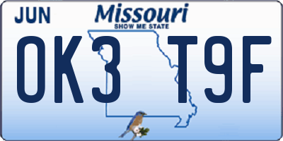 MO license plate OK3T9F