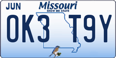 MO license plate OK3T9Y
