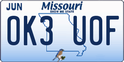 MO license plate OK3U0F
