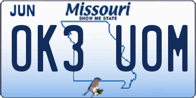 MO license plate OK3U0M